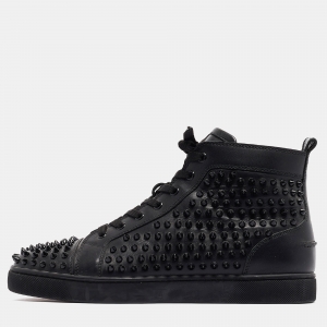 Christian Louboutin Black Leather Louis Spikes High Top Sneakers Size 42.5