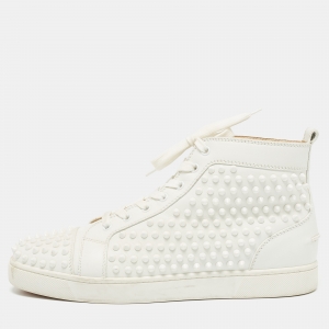 Christian Louboutin White Leather Louis Spikes High Top Sneakers Size 42.5
