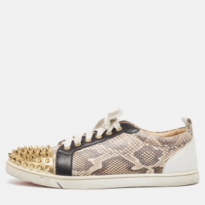 Christian Louboutin Tricolor Snakeskin and Leather Louis Junior Spikes Sneakers Size 41.5