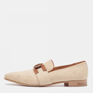 Christian Louboutin Beige/Brown Woven Fabric and Leather Smoking Slippers Size 41