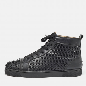 Christian Louboutin Black Leather Louis Spike Flat Sneakers Size 43