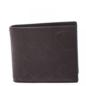 Coach Dark Brown Signature Leather Compact Bifold Wallet