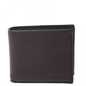 Coach Dark Brown Leather Compact Bifold Wallet