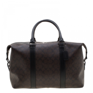 Coach Brown/Black Signature Coated Canvas Metropolitan Duffle Bag