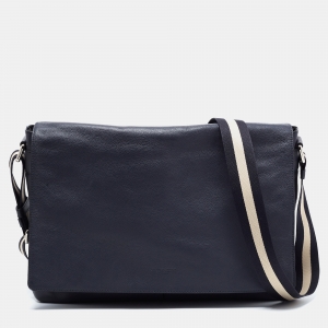 Coach Navy Blue Leather Charles Flap Messenger Bag