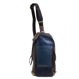 حقيبة ظهر كوتش رفيعة ثومبسون سويدي وجلد زرقاء/ سودا