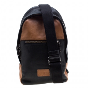 Coach Black/Brown Leather Campus Sling Backpack 