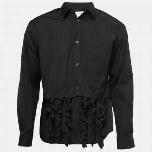 Comme des Garçons Black Cotton Ruffled Asymmetrical Shirt M