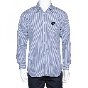 Comme des Garcons Play Blue Striped Cotton Logo Detail Shirt M