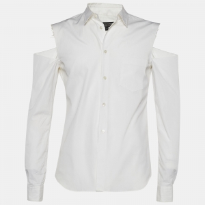 Comme des Garcons White Poplin Distressed Sleeve Shirt S