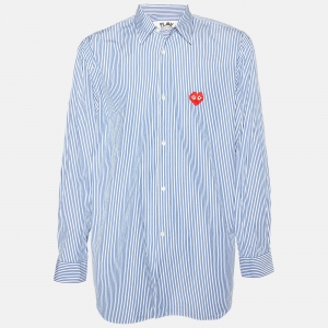 Comme des Garcons Play X The Invader Blue Striped Cotton Long Sleeve Shirt XXL