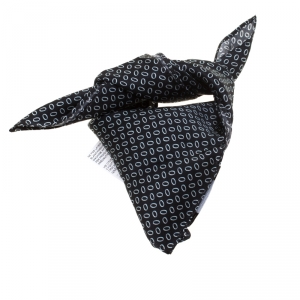 D & G Black Mini Oval Printed Silk Pocket Square