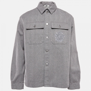 Pre Owned Dior Homme Grey Embroidered Denim Buttoned Front Jacket XL