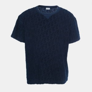 Dior Homme Navy Blue Logo Jacquard Terry T-Shirt XL