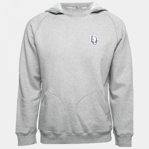 Dior Homme Grey Cotton Logo Embroidered Hooded Sweatshirt L