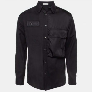 Dior Homme Black Applique Cotton Pocket Detail Shirt L