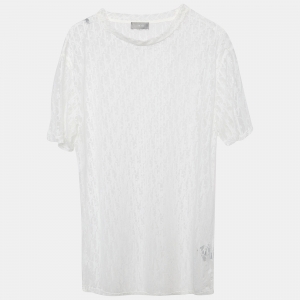 Dior Homme White Logo Oblique Jersey Sheer T-Shirt S