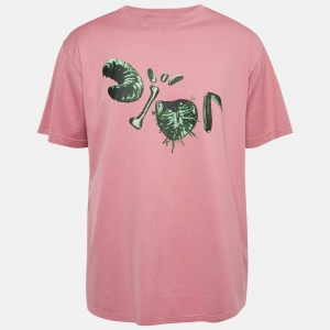 Dior Homme X Travis Pink Printed Cotton T-Shirt L