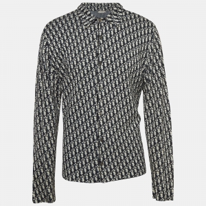 Dior Homme Blue/White Oblique Cotton Knit Oversized Shirt XXL