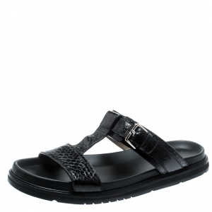 Dior Homme Black Snakeskin Flat Slides Size 43