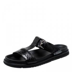 Dior Homme Black Snakeskin Flat Slides Size 42.5