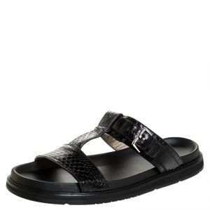 Dior Homme Black Snakeskin Flat Slides Size 43.5
