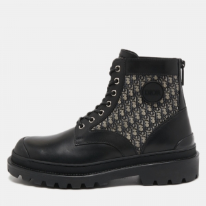 Dior Black Leather and Canvas Explorer Ankle Boots Size 41