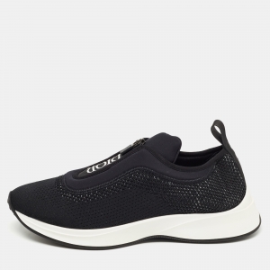 Dior Black Knit Fabric and Neoprene B25 Slip On Sneakers Size 45