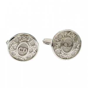 Dior CD Textured Silver Tone Round Cufflinks