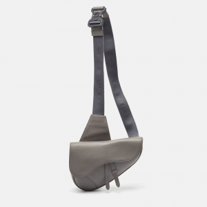 Dior Grey Leather Saddle Bag