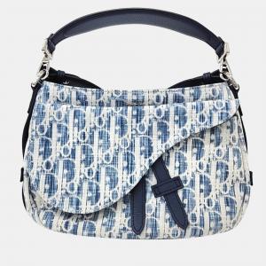 Dior Blue Fabric Oblique Saddle Mini Soft Shoulder Bag
