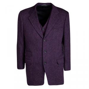 Dior Boutique Monsieur Vintage Purple Chevron Pattern Wool Waistcoat and Blazer Set XL
