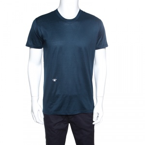 Dior Teal Blue Bee Embroidered Crew Neck T-Shirt M