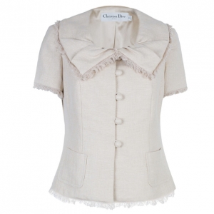 Dior Beige Short Sleeve Collar Detail Jacket L