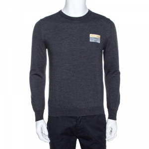Dior Grey Wool Applique Detail Long Sleeve Sweater L