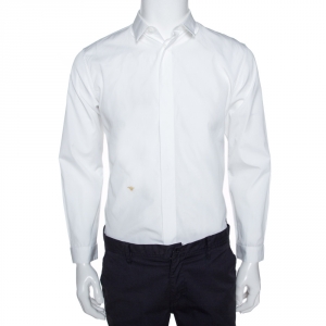 Dior Homme White Bee Embroidered Cotton Long Sleeve Shirt M