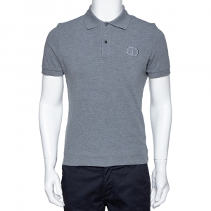 Dior Homme Grey Cotton Pique Logo Embroidered Fitted Polo T-Shirt L
