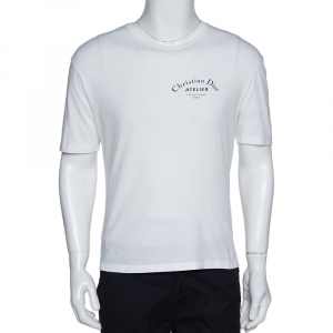 Dior Homme White Cotton Logo Print Short Sleeve T Shirt M 