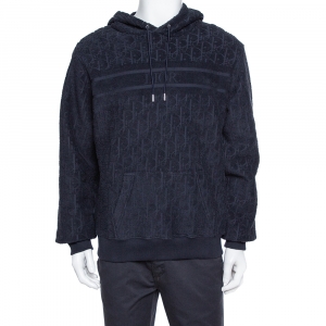 Dior Navy Blue Dior Oblique Jacquard Cotton Hoodie M