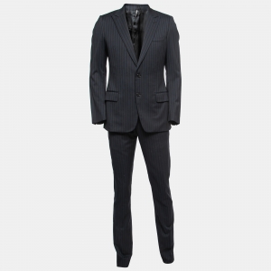 Dior Homme Navy Blue Striped Wool Suit M