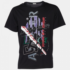 Dior Homme Dior By Dior Black Embroidered Cotton Knit T-Shirt M