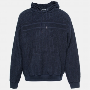 Dior Homme Navy Blue Dior Oblique Jacquard Terry Cotton Hooded Sweatshirt XXL