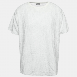 Dior White Oblique Patterned Cotton Half Sleeve T-Shirt XL