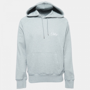 Dior Homme Grey Logo Embroidered Cotton Hoodie L