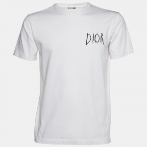 Dior Homme White Logo Embroidered Cotton Crew Neck T-Shirt XXS