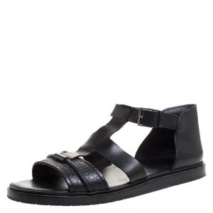 Dior Black Leather Open Toe Gladiator Flat Sandals Size 42.5