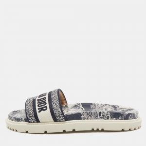 Dior Blue Embroided Canvas Dway Flat Slides Size 41