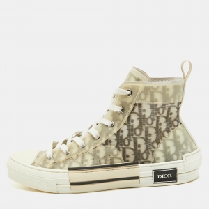 Dior White/Grey Mesh and Oblique Canvas B23 High Top Sneakers Size 44