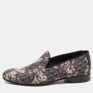 Christian Dior Black/Grey Embroidered Fabric and Patent Leather Smoking Slippers Size 41