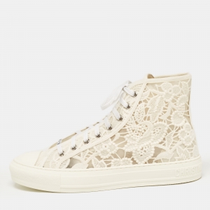 Dior White Canvas and  Lace B23 High Top Sneakers Size 42
